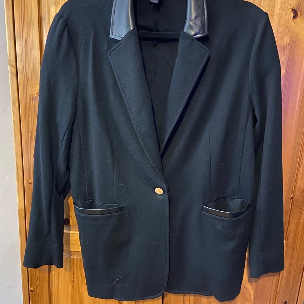 Black Women's Blazer with Leather Accents